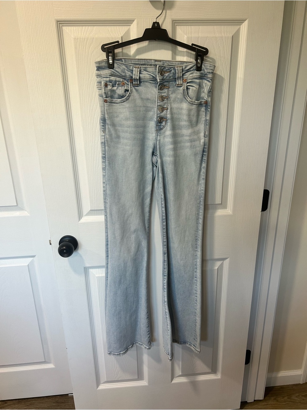 American Eagle Outfitters Light Blue High-Rise Button-Fly Flare Jeans